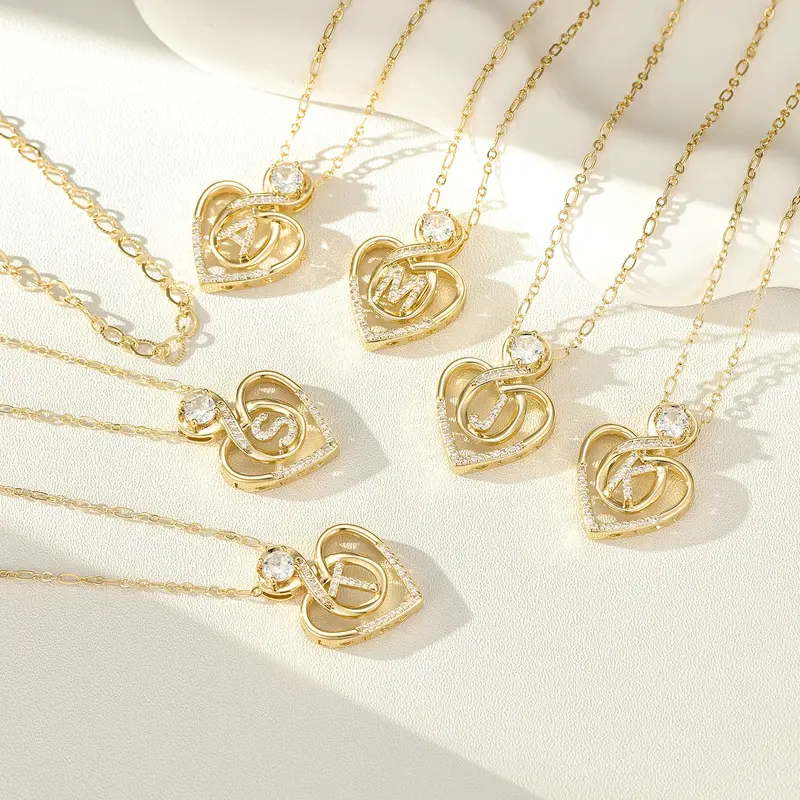 2pc 14k Initial Infinity Heart Necklace Set