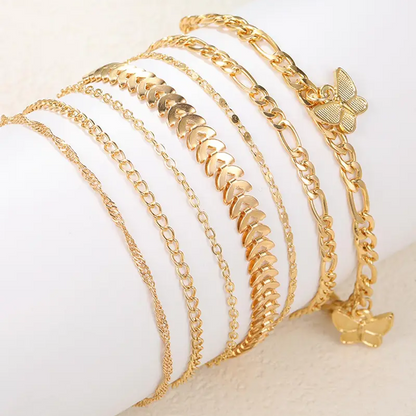 7pc Butterfly Heart Anklet Set