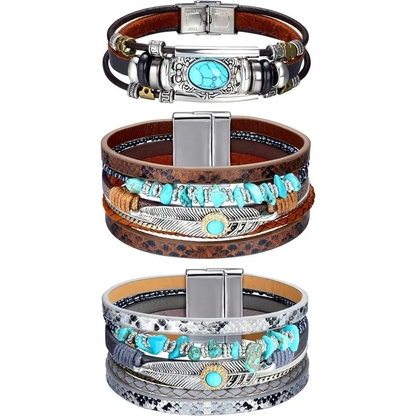 3pc Leather Wrap Bracelet Set