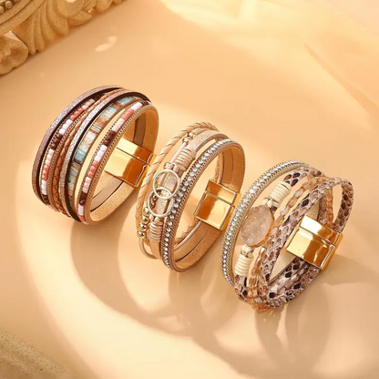 3pc Leather Wrap Bracelet Set