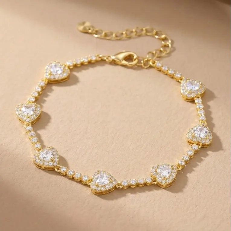 Gold Heart Tennis Bracelet