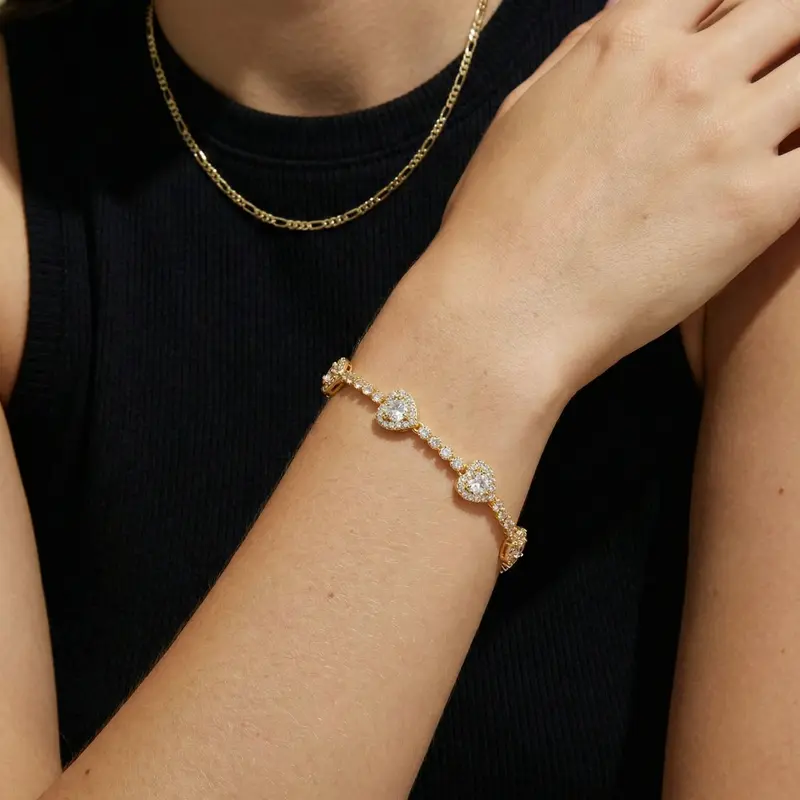 Gold Heart Tennis Bracelet
