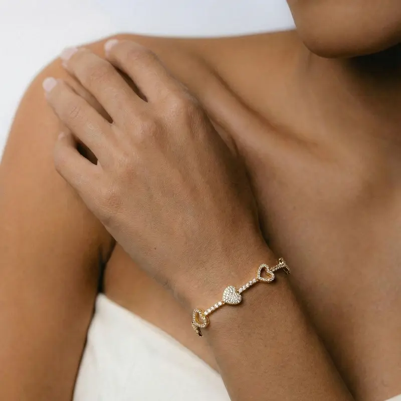 Gold Heart Tennis Bracelet