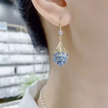 Blue Diamond Heart Earrings