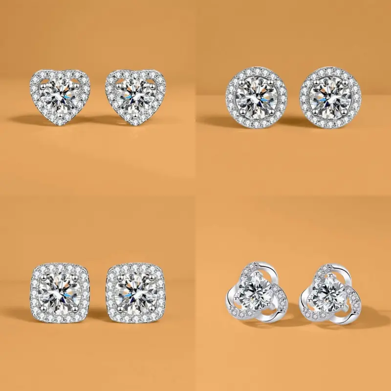 4 Pair 8pc Sparkly Zirconia Earrings Set