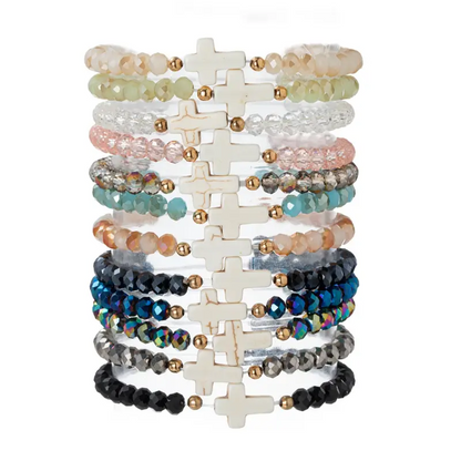 12pc Crystal Beaded Cross Bracelet