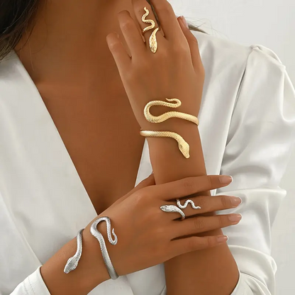 Boho Snake Open Bangle & Ring Set