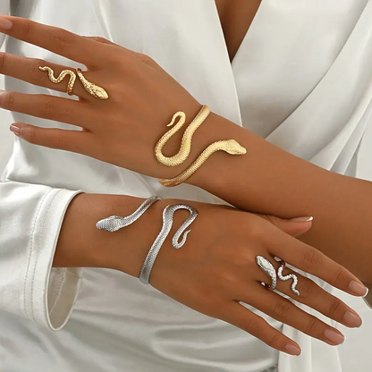 Boho Snake Open Bangle & Ring Set