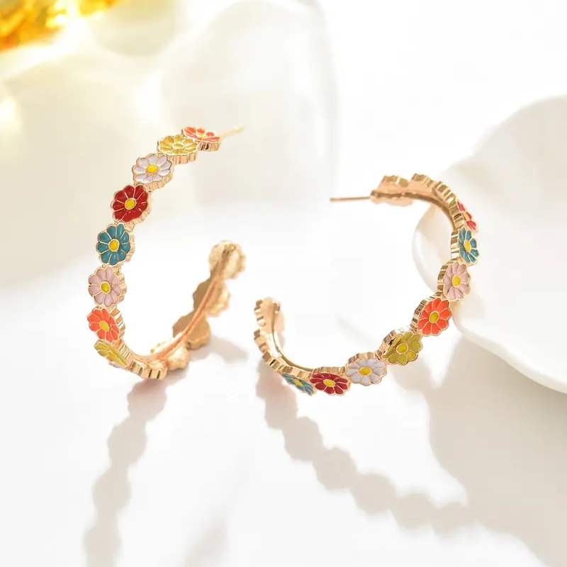Floral Daisy Hoop Earrings