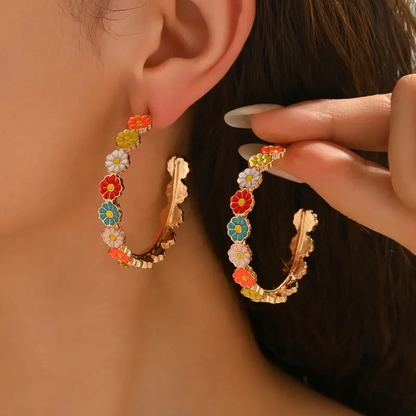 Floral Daisy Hoop Earrings