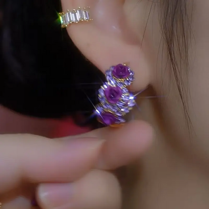 Purple Rose Earrings