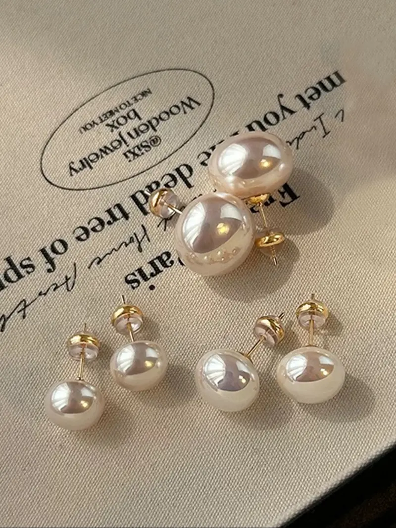 3 Pair Elegant Pearl Stud Earrings Set