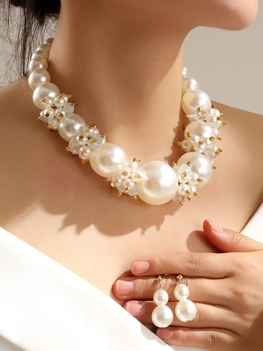 Exquisite Pearl Necklace & Earrings Set