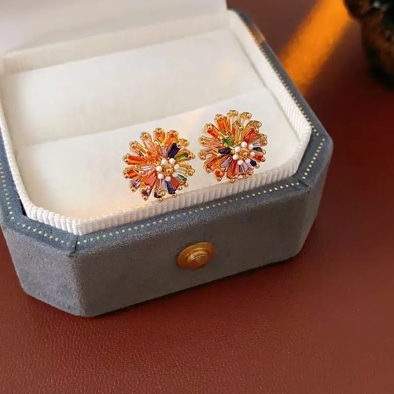 Zircon Flower Stud Earrings