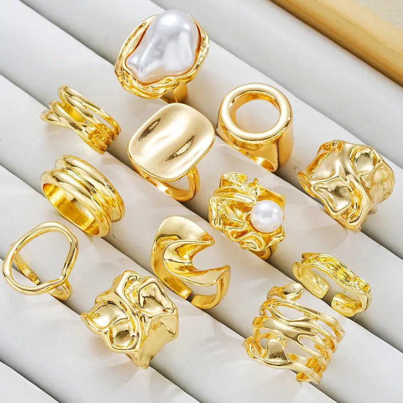 12pc Irregular Geometric Ring Set