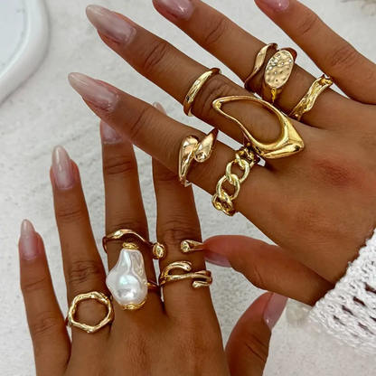 12pc Irregular Geometric Ring Set