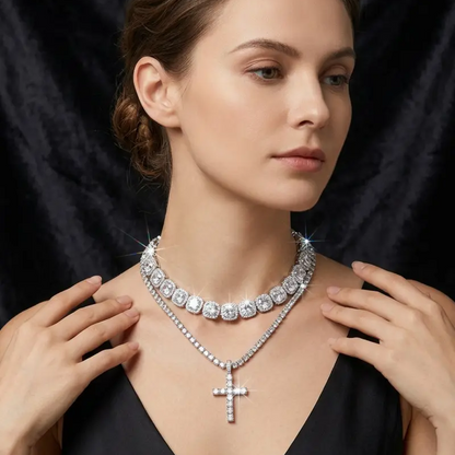 2pc Cross Diamond Necklace Set