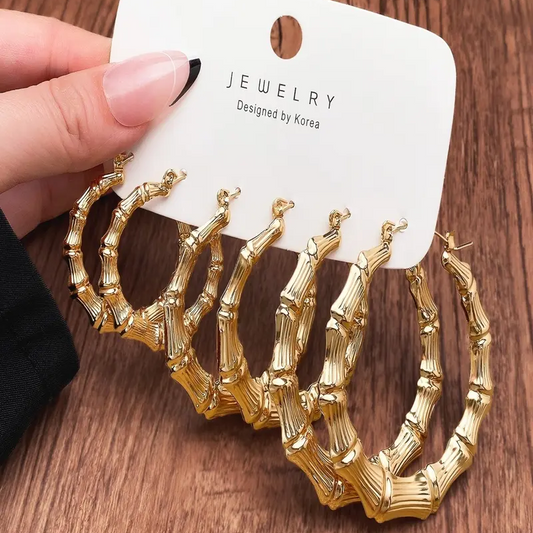 3 Pair Bamboo Hoop Earrings