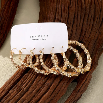 3 Pair Bamboo Hoop Earrings