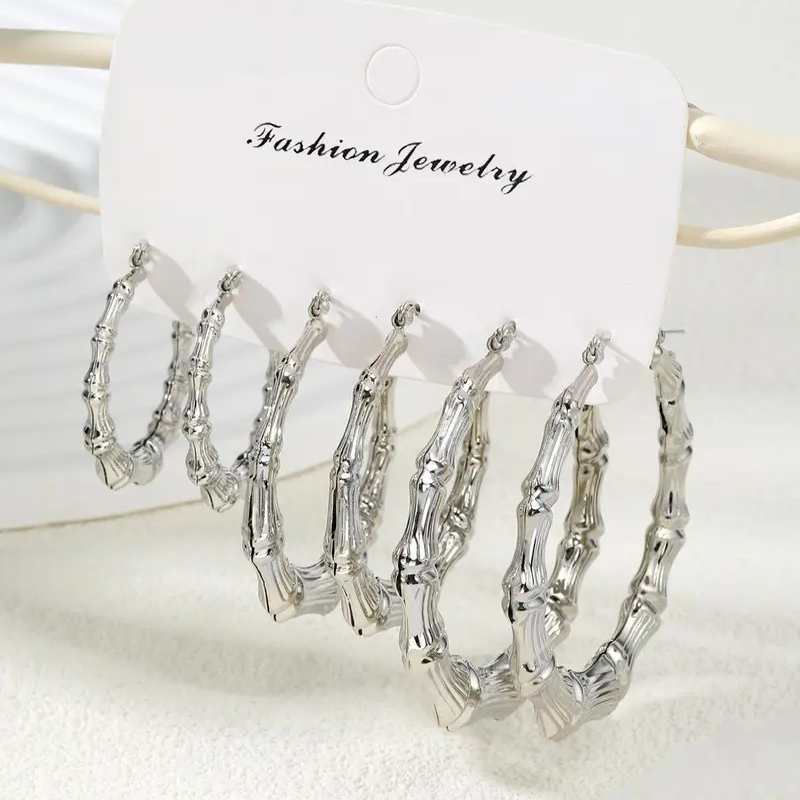 3 Pair Bamboo Hoop Earrings