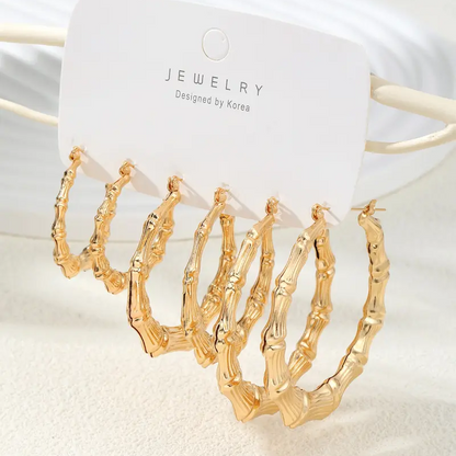 3 Pair Bamboo Hoop Earrings