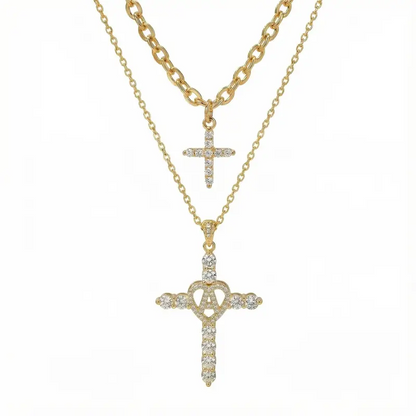 2pc Elegant Cross Initial Necklace Set