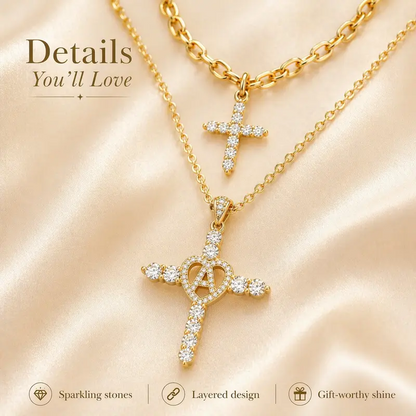2pc Elegant Cross Initial Necklace Set