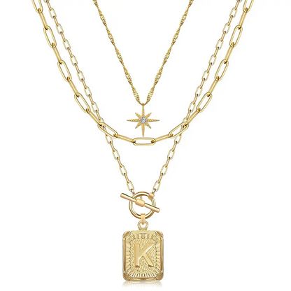 3pc Star Initial Necklace Set
