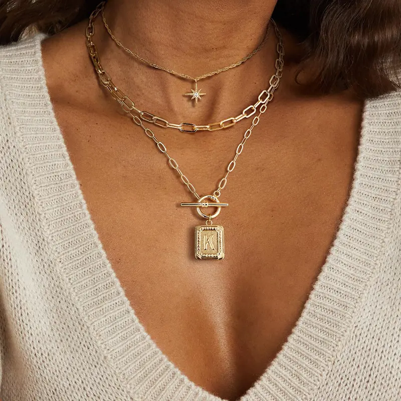 3pc Star Initial Necklace Set