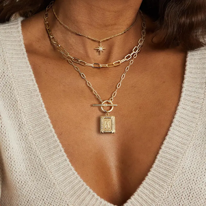 3pc Star Initial Necklace Set