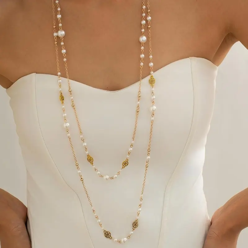 Long Layered Pearl Necklaces