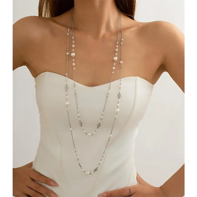 Long Layered Pearl Necklaces