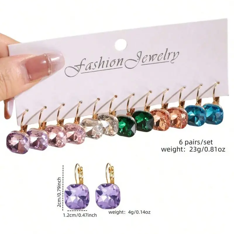 6 Pair Colorful Crystal Earring Set