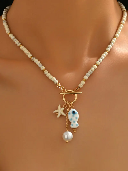 Summer Fish & Starfish Beaded Necklace