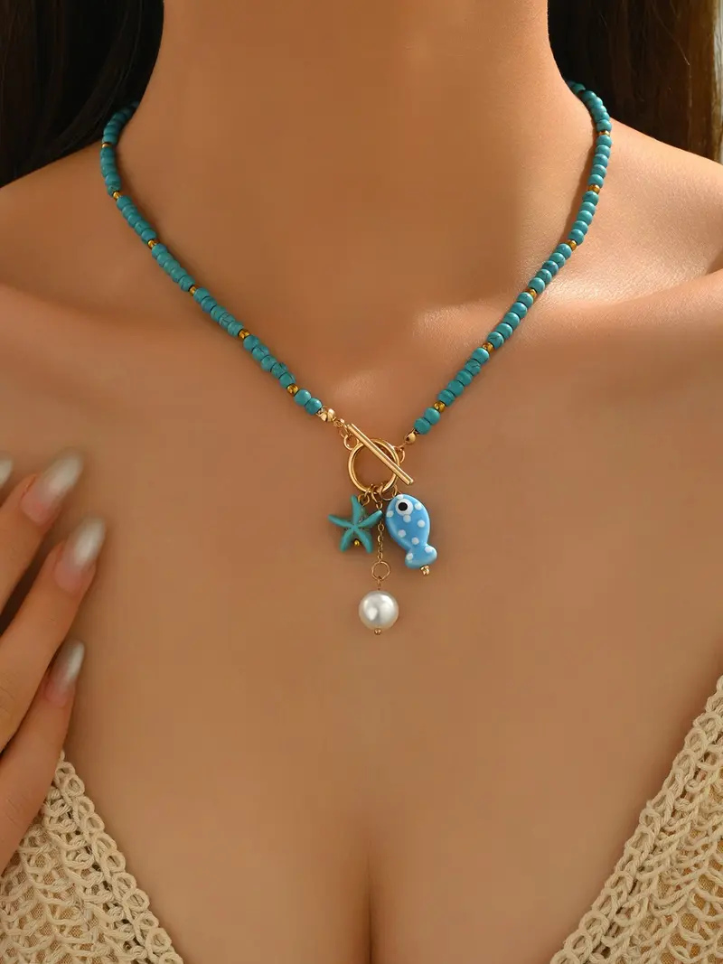 Summer Fish & Starfish Beaded Necklace