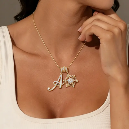Personalized Initial Snowflake Necklace