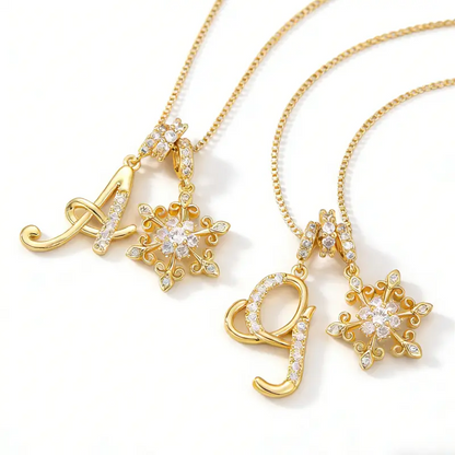 Personalized Initial Snowflake Necklace