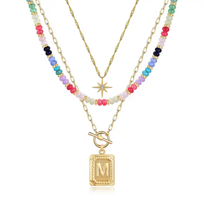 3pc Layered Colorful Initial Necklace