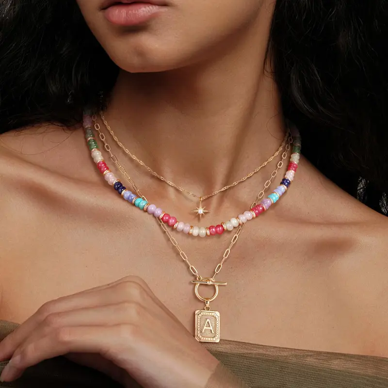 3pc Layered Colorful Initial Necklace
