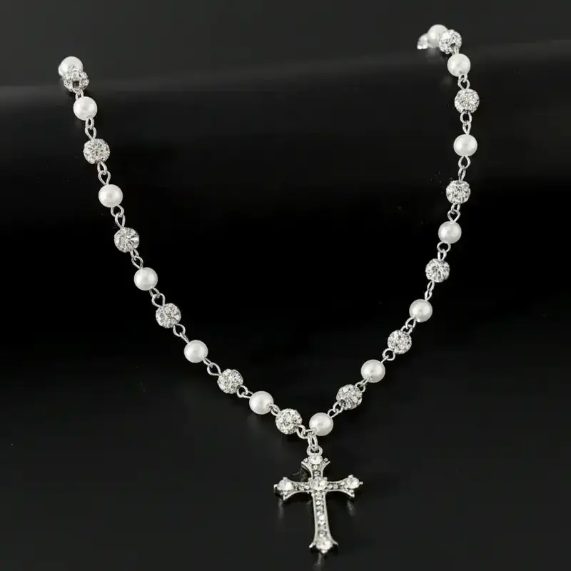 Vintage Pearl Cross Necklace