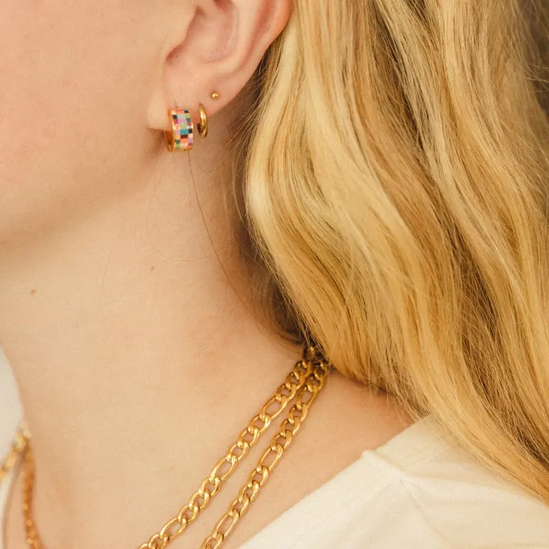 Chunky Checkered Hoop Earrings