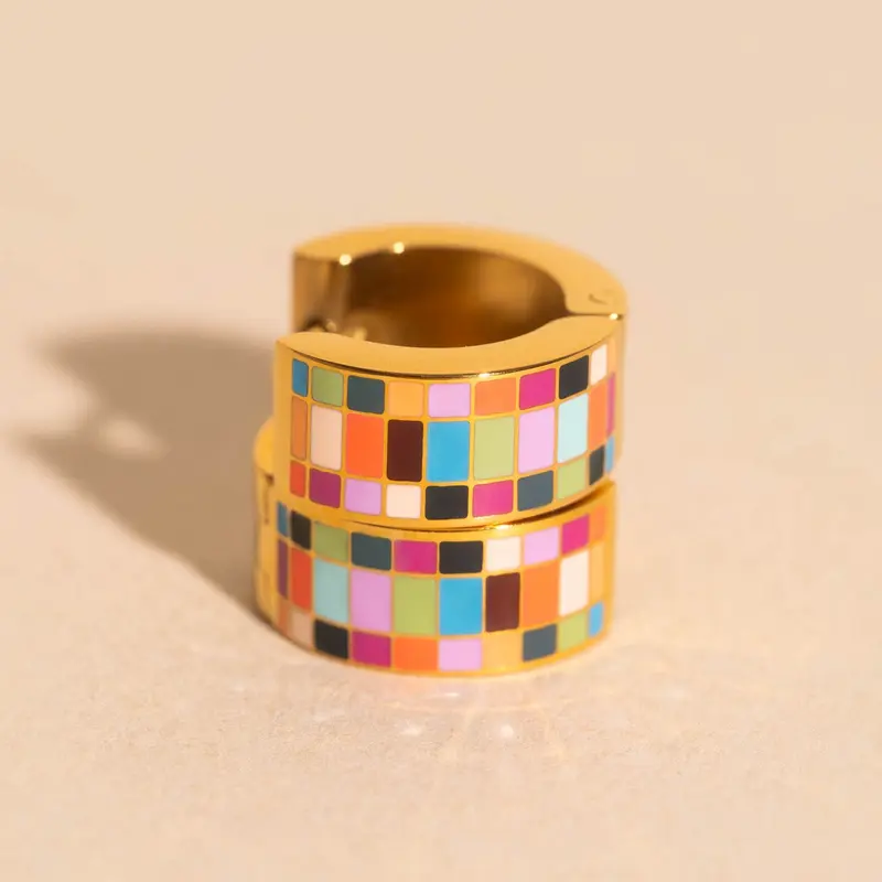 Chunky Checkered Hoop Earrings