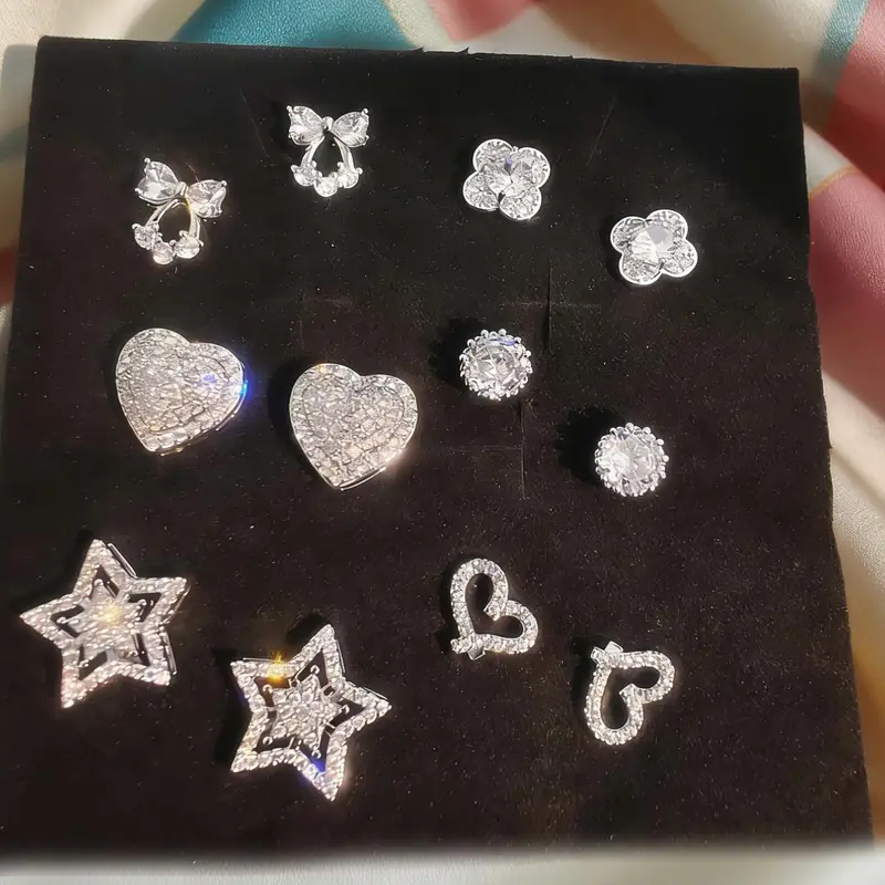6pc Elegant Heart Bow Earrings Set
