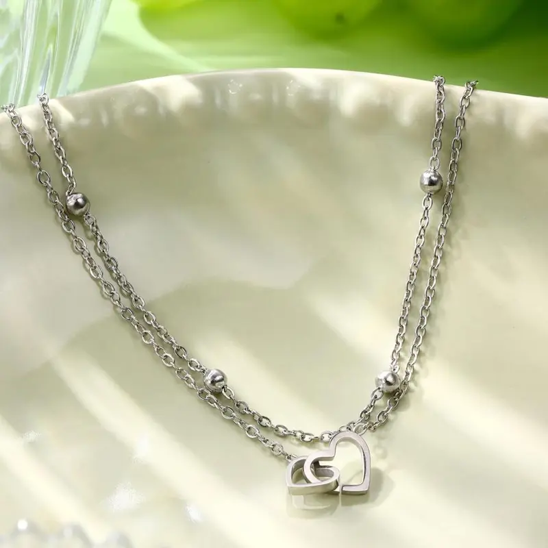 2pc Dainty Interlinked Heart Anklets