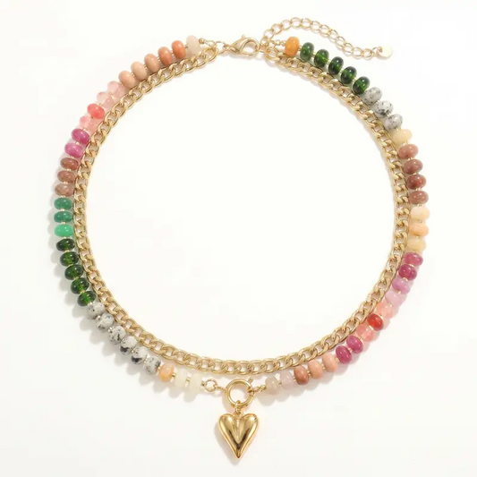Double Layered Charm Beaded Necklace Set