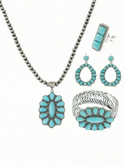 4pc Boho Vintage Turquoise Jewelry Set