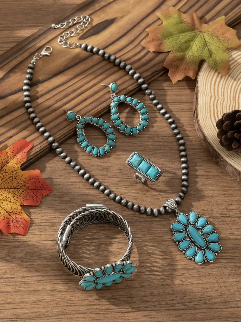 4pc Boho Vintage Turquoise Jewelry Set