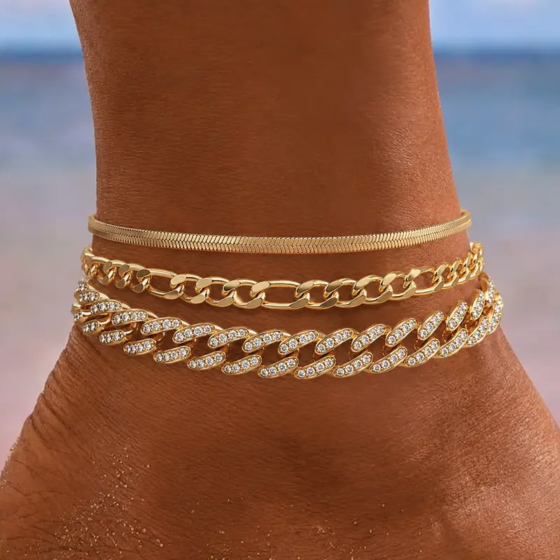 3pc Chunky Anklet Set