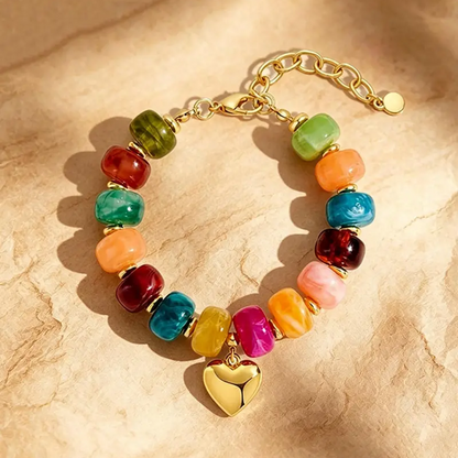 2pc Colorful Beaded Heart Necklace & Bracelet Set