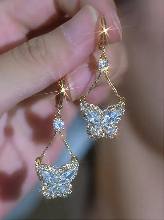Inlaid Zircon Butterfly Earrings